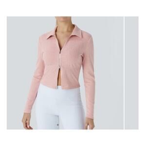 Halara Ribbed Collard 2-Way Zipper Long Sleeve Size Small